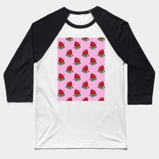 Red vintage roses on pink Baseball T-Shirt